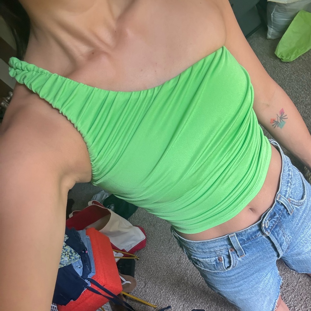 Vibrant Green One-Shoulder Women's Top